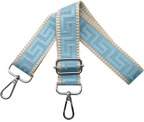 Schultergurt für Tasche Taschengurte zum Wechseln, Verstellbar Taschengurt Breit 3.8cm mit Silber Karabiner - Taschenband Schulterriemen Tragegurt für Handtaschen Damen, Khaki/Hellblau, K35