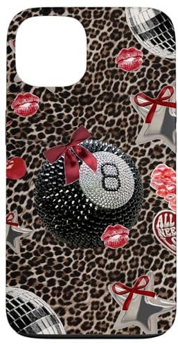 Cheetah Print 8 Ball Y2K Leopard Girl Star Red Kisses Bow Case for iPhone 13