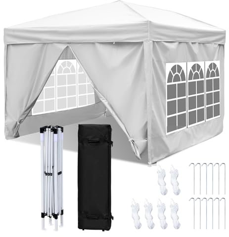 Herrselsam Gazebo 3 x 3 m, pavillon 3x3 wasserdicht stabil Winterfest，partyzelt mit Lätzchen Winterproof，Zelt UV Protection 50+ High Density Tarpaulin faltpavillon Gazebo 3 x 3 m Garden Gazebo(Weiß)