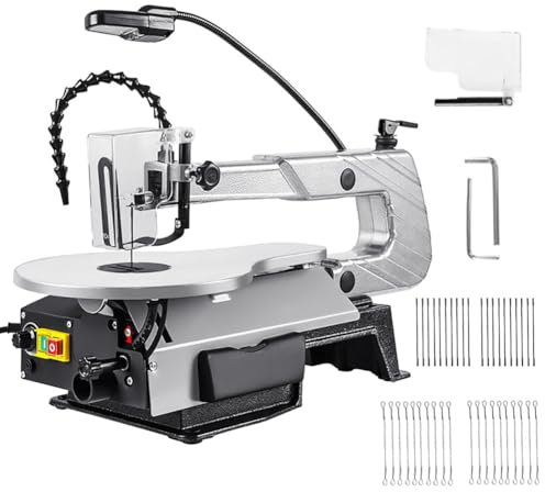 Scie à chantourner 40,6 cm 150 W avec couvercle de protection, 20 lames de scie plates et multi-facettes, vitesse 400-1600 tr/min, table réglable de 0 à 45°, profondeur de coupe 57 mm