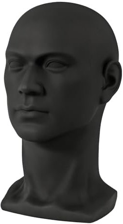 Wulimasun Pvc Männlich Modellkopf,50x30cm Männlich Schaufensterpuppe Modellkopf Pvc Perückenkopf Hüte,Für Aufbewahrung Oder Präsentation Von Perücken, Kopfhörer (Mattschwarz)
