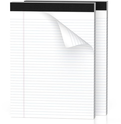 Notizblock A4 Legal Block, 2 Stück Weißen Papier Block Liniert Notizblöcke | Schreibblock Liniert A4 Schmal Ruled Liniertes Papier Notizblöcke 30 Blatt Pro Schreibblock Weißen für Schule, Haus, Büro