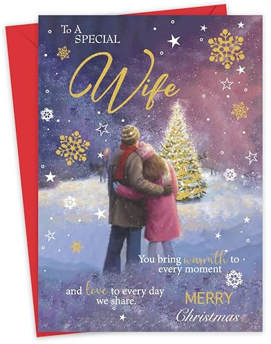 Giftinghouse Weihnachtskarte mit Aufschrift Special Wife – romantische Winterszene – 22 x 15,5 cm – umweltfreundliche Weihnachtskarte für Ehefrau vom Ehemann – Innengruß – hergestellt in