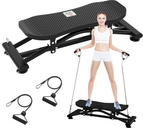 Slide Steppers for Exercise at Home, Portable Ski Balancing Machine with Resistance Bands, Wobble Board Featuring LCD Monitor, 300 lbs Capacity Ski Balance Trainer for Full Body Workout at home gym