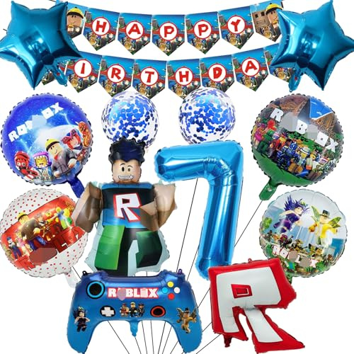 Rob Geburtstags deko set für 7 Jahre Jungen, 13 Stück Robl Luftballon Geburtstags deko, Beinhaltet Fünfzackiger Stern, Runden, Nummer, Menschen und Latexballons, Banner, Deko set für Spielefan-Partys