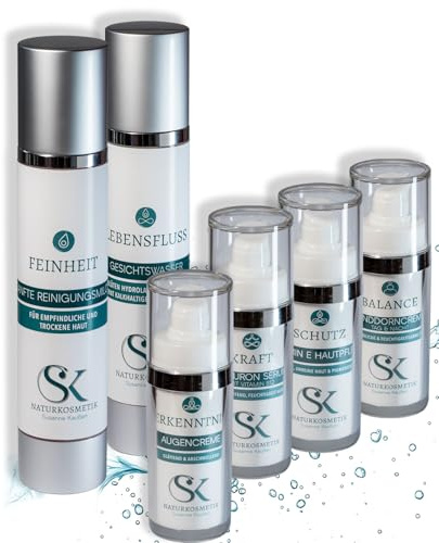 SK Naturkosmetik Regenerations Bundle für trockene & reife Haut – Pflegeset mit Reinigungsmilch, Gesichtswasser, Hyaluron Serum, Vitamin E, Balance Creme & Augencreme | Naturkosmetik Made in Germany