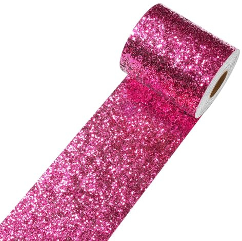 Decotalk Bordüre Selbstklebend Rosenrot Glitzer Tapetenborde 10X600cm Folie für Möbel Rose Tapete Kinderzimmer Mädchen Glitzer Klebefolie Möbel Rosa Möbelfolie Dekofolie fur Tisch Schränke Kommode