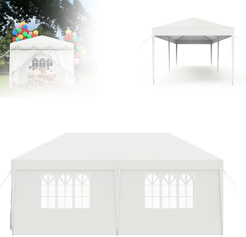 YZNAHRE Gartenpavillon 3 × 6 m, Partyzelt mit Stahlgestell, Weiß | Wasserfestes Polyesterdach mit abnehmbaren Seitenwänden, Stabiler Metallrahmen, geeignet für Garten, Terrasse und Camping