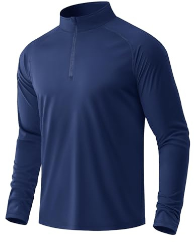MAGCOMSEN Mens Quarter Zip Sports Top SPF 50 Long Sleeve T Shirt Navy,M