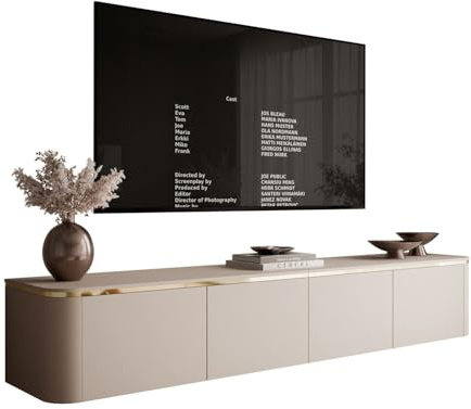 Lookway Hängender TV-Schrank Aveline 200 cm, Wandregal mit LED, modernes TV-Board aus Kaschmir mit Stauraum für Wohnzimmer