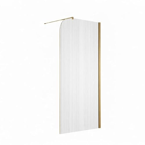 Paroi de douche italienne flûtée - 100 x 195 cm - Or brossé - Droite - LUCIA