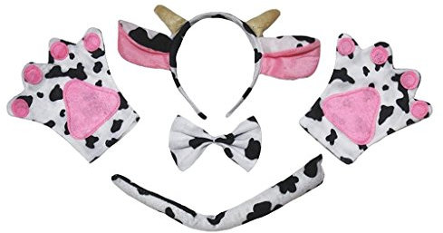 Petitebelle Diadema Bowtie Guantes de cola Disfraz de 4 piezas Un tamaño Vaca lechera