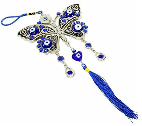 Dekoration „böser Blick“ im türkischen Stil, Hand der Fatima mit blauem Auge, metall, butterfly-tassel, 26cm*10cm
