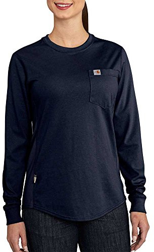 Carhartt Women's Flame Resistant Womens Force Cotton Long Sleeve Crew T Shirt Shirt, -dark navy, 2X-Large