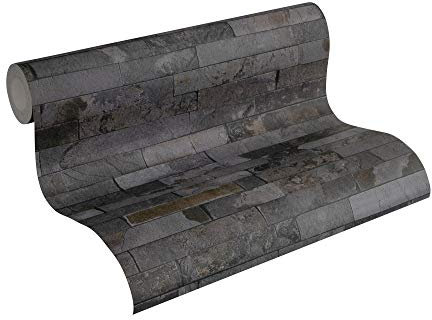 A.S. Création Vliestapete Best of Wood`n Stone 2nd Edition Tapete in Stein Optik fotorealistische Steintapete Naturstein 10,05 m x 0,53 m grau schwarz Made in Germany 355825 35582-5
