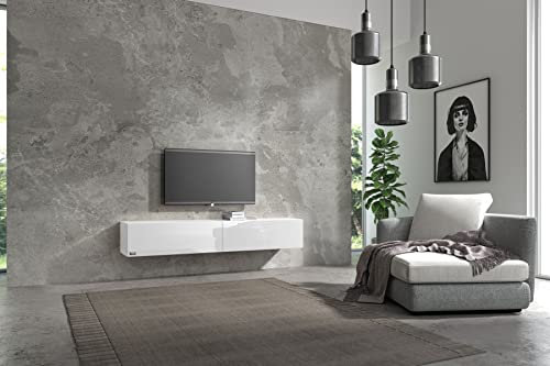 Wuun® TV Lowboard TV Board hängend I 100cm-280cm I Hängeschrank Wohnwand/Somero Weiß-Matt/Weiß-Hochglanz I 140cm