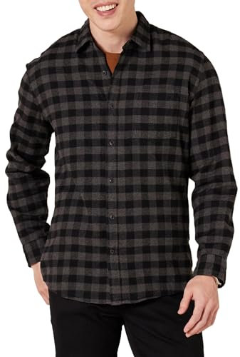Amazon Essentials Chemise en Flanelle à Manches Longues (Grandes Tailles Disponibles) Homme, Charbon Carreaux Lainés, M