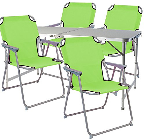 Mojawo 5-teiliges Campingmöbel Set Alu 120x60x58/70cm 1x XXL Campingtisch mit Tragegriff + 4 Campingstühle Limegrün Stoff Oxfort