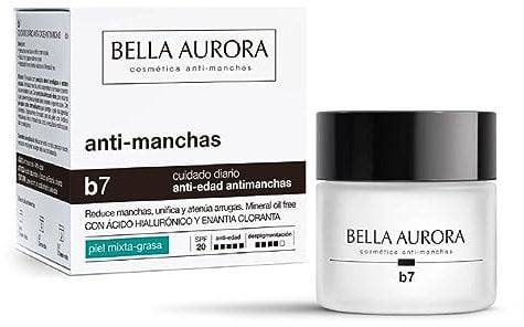 BELLA AURORA - B7 Crema Antimanchas y Antiedad 50 ml, para Piel Mixta-Grasa, Protección SPF20, Reduce Manchas, Unifica el Tono y Atenúa Arrugas, con Ácido Hialurónico, Uso Diario