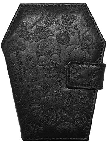 kreepsville 666 Weibliche geprägte Totenkopf-Sargform Vegane Geldbörse, Schwarz, Medium, Schwarz