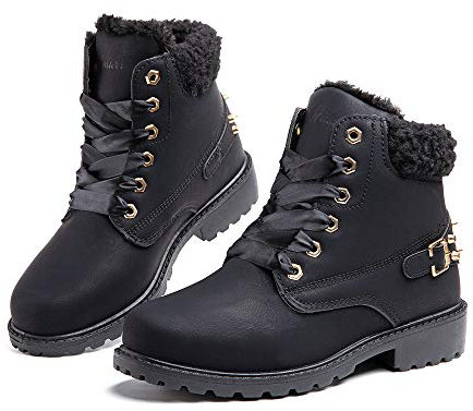 Hitmars Stivali Donna Invernali Stivaletti da Neve Pelliccia Scarpe Snow Boots Caldo Stringati Scarponi Bassi Antiscivolo Nero-1 39 EU