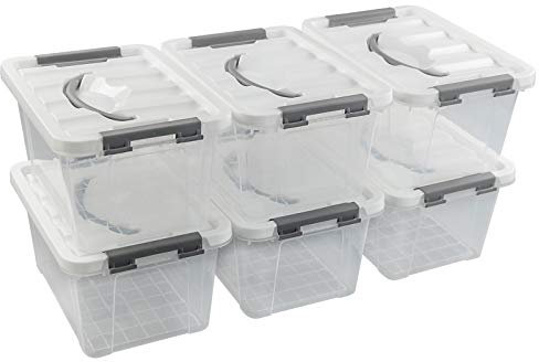 Gloreen 5L Clear Latch Storage Boxes, Plastic Box with Lid, 6 Packs