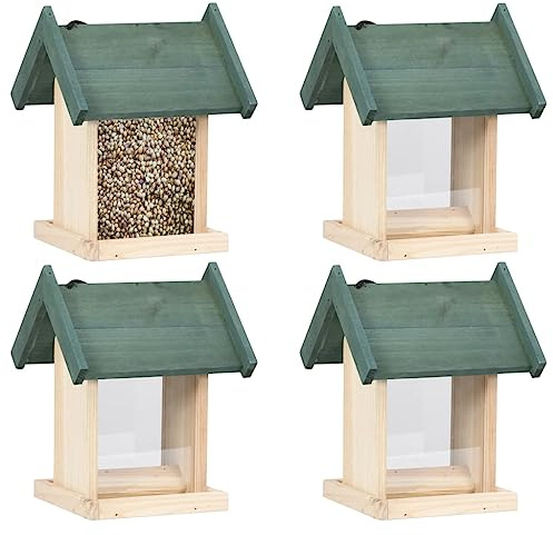 vidaXL Comederos para pájaros 4 Unidades Madera de Abeto