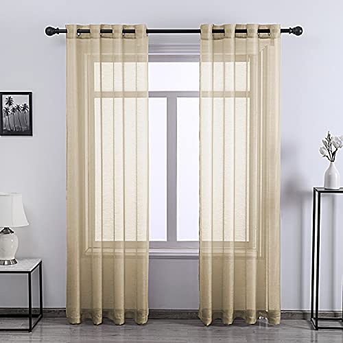 DONREN extra lange, 274,3 cm lange transparente Vorhänge fürs Schlafzimmer – Ösen oben, einfarbige, luxuriöse, weiche Gazevorhänge für Fenster oder Terrasse (132,1 B x 274,3 L cm, Taupe, 2 Stück)