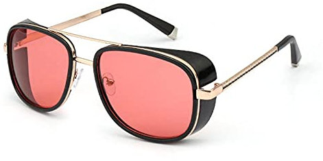 WQZYY&ASDCD Sonnenbrille Herren Damen Herren Sonnenschutz Brille Spiegel Punk Retro Männer Steampunk Uv400-Rot
