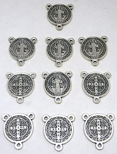 GTBITALY 68.248.30 Kreuz des Heiligen Benedikt für Rosenkranz, aus galvanisiertem Silber, für 10 Stück, Größe 2 cm