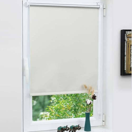 Grandekor Verdunklungsrollo ohne Bohren Creme 85 x 120cm(Stoffbreite 85cm) Rollos für Fenster ohne Bohren & mit Bohren,Verdunkelungsrollo Thermorollo Klemmrollo Fensterrollo verdunkelung Hitzeschutz