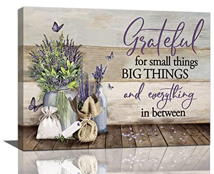 Tijuboni Violetter Lavendel-Wandkunst, inspirierende Zitate, dankbare Wanddekoration, rustikale Lavendelblumen, Bilder auf Leinwand, gerahmt, modernes Büro, Badezimmer, 30.5x40.6 cm