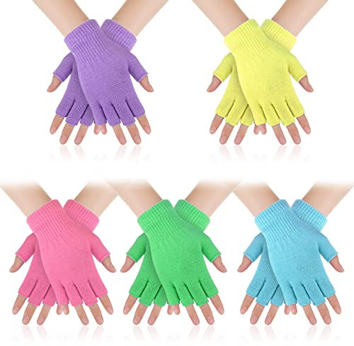 5 Paar Winter Fingerlos Handschuhe Thermo Halbfinger Handschuhe Warm Strickhandschuhe für Tippen Arbeiten Unisex Damen Herren