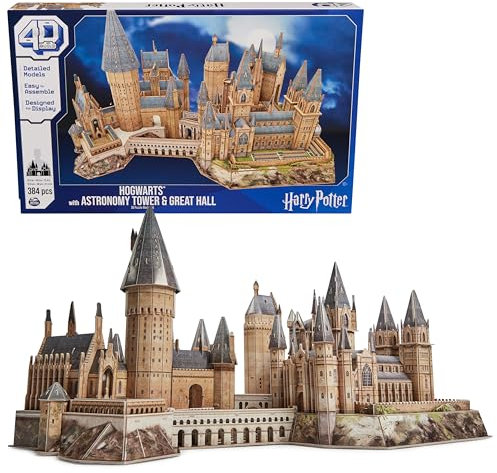 4D Build, Harry Potter Deluxe Hogwarts-Schloss mit Astronomie-Turm & großer Halle, über 60 cm breit, Modellbausatz, 384 Teile, 3D-Puzzles für Erwachsene und Jugendliche ab 12 Jahren