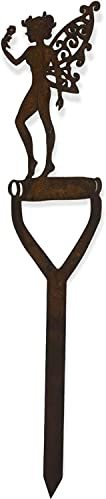 RUSTIC WAREHOUSE NORFOLK LIMITED Fairy On A Spade Handle Garden Decoration, Rusty Metal Garden Ornament, Feature, Sign, Gardening Gift