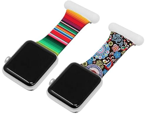 Floral Nurse Watch Brooch Straps, Soft Silicone Pin Fob Compatible with Apple Watch 38mm 40mm 41mm Fobs, Pattern Band Compatible with iWatch Series 8 7 6 5 4 3 2 1 SE (2A)