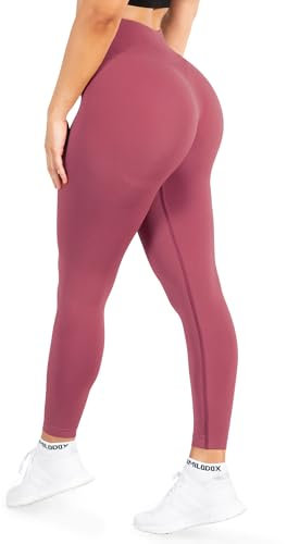 SMILODOX Leggings Damen Amaze Pro mit Scrunch, Butt Lift Sporthose High Waist V-Shape Trainingshose Seamless Blickdicht Yogahose Für Sport Fitness Alltag, Größe:L, Color:Bordeaux