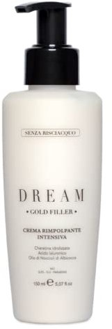 Dream Gold Filler Haarglättungscreme mit hydrolysiertem Keratin und Hyaluronsäure, hellt und belebt, geeignet für alle Haartypen, ohne Parabene, 150 ml