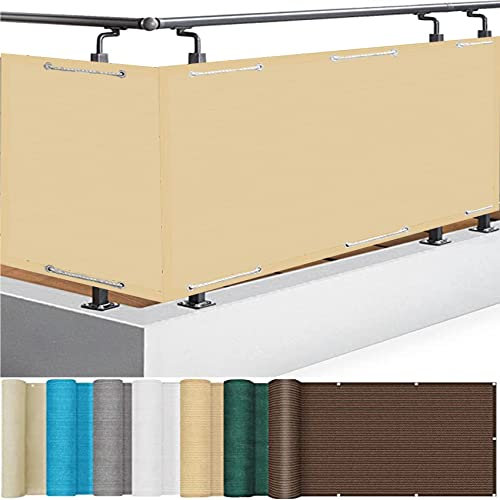 Balkonverkleidung 70 x 600 cm Wind- und UV-Schutz, Privatsphäre Sichtschutz Balkongeländer mit Ösen und Kabelbinder für Balkon Terrasse Garten, Creme Farben