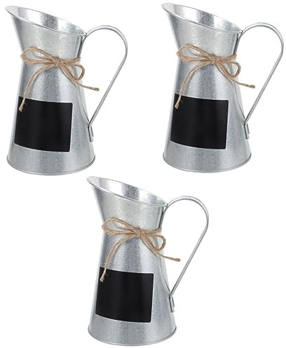 Angoily 3pcs Chalkboard Label Vase Jug Planter Tin Milk Can Jug Shabby Tin Vase Retro Pitcher Vase Plant Pot Vase Milk Can Vase Vintage Vases Flower Arrangement Bucket Metal Simple France