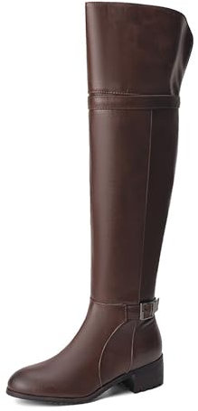 ErikenUrben Donna Moda Stivali sopra Il Ginocchio Casualee Tacco Basso Stivali Equitazione Fibbia Strap Wide Calf Lungo Stivali Zipper Brown Dimensione 45 Asiatico