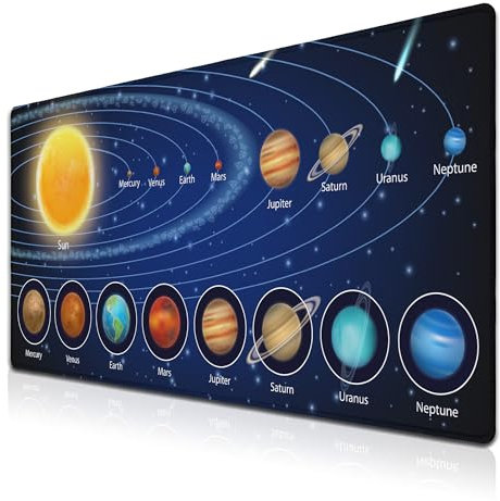 Samgula Größtes Mauspad, gelbe PC-Schreibtischmatte, 900 x 400 mm, wasserdicht, rutschfeste Gummiunterseite, 90 x 40 cm, für Arbeit, Spiel, Büro, Galaxie, Sonnensystem, Planeten