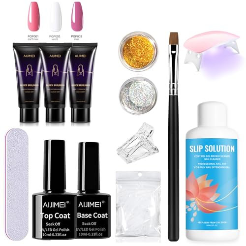 AIJIMEI Nail Extension Gel 15ml-3Farben Poly Nagelgel Set Mit Nagellampe Pinsel,UV/LED Nagellack Gel Starter Set für Starter Nail Art Nagel design DIY