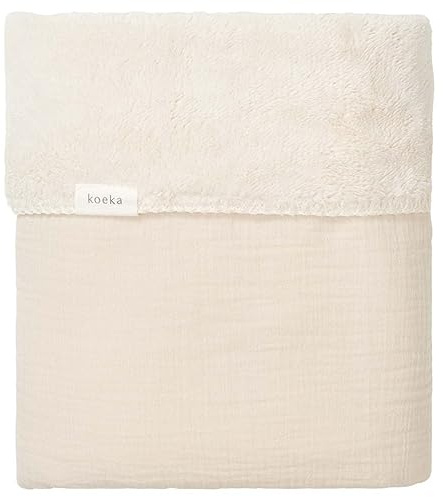 Koeka Kinderbettdecke - Schmusedecke - Kuscheldecke - Mit Teddy Gefuttert - Faro - Musselin Baumwolle - Weiß - 100x150 cm