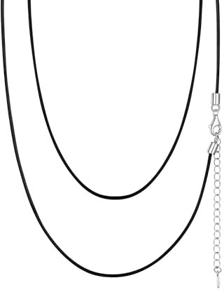 PROSILVER Collier Cuir Homme pour Pendentif 66cm/1mm, Chaîne Cordon Noir Réglable avec Fermoir Argent