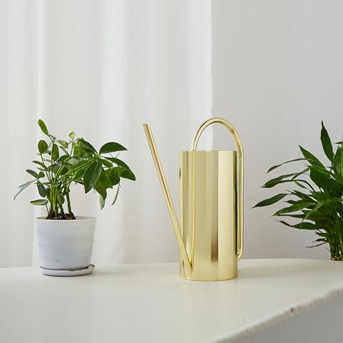 Aladeno 1,5 l Pflanzen-Gießkanne, 52 oz, Innen-Edelstahl-Gießkanne für Zimmerbonsai-Pflanzen, langer uf, 1500 ml, großes Fassungsvermögen, Gießkessel, Topf, Gartenbedarf (Gold)