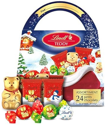 Lindt - Hotte cadeau TEDDY - Assortiments de Chocolats au Lait - Idéal pour Noël, 134g