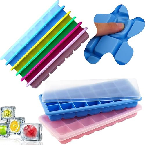 1x Random Colour Silicone Ice Cube Tray with Lid 21 Cavity BPA Free Mould for Baby Food Freezer Cocktail Storage Easy Release Reusable Non-Spill Stackable Dishwasher Safe - 27cm