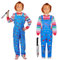 AENEY Kids Evil Killer Costume, Blue Dungaree Jumpsuit Striped Top Outfit with Scary Mask Knife Props, Halloween Party Cosplay (7-8 Years/ 130CM)