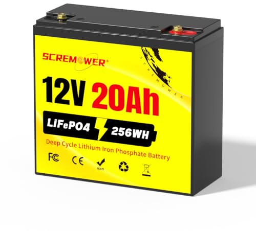 12V 20Ah Batería Recargable LiFePO4 con BMS, 12.8V Batería de Litio de Ciclo Profundo para Buscador de Peces, Juguetes, Iluminación, Scooter, Cámara de Seguridad, Sistema de Alarma